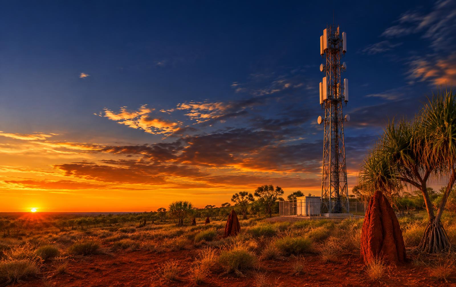 Mobile phone tower in the Northern Territory at sunset